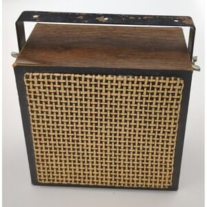 Vtg GEMCO Speaker Woodgrain Rattan 3.5mm 5.5in Cable Handle/Mount Bracket Works